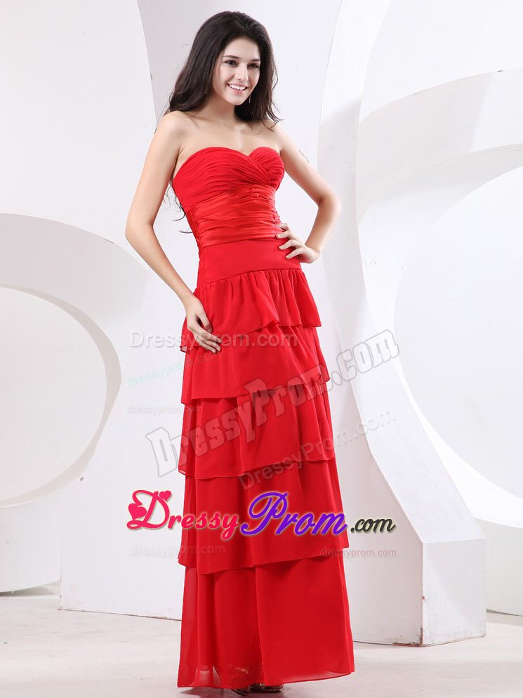 Empire Sweetheart Ruffled Layers Red Long Prom Holiday Dress