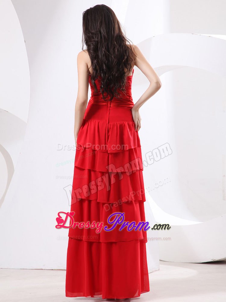 Empire Sweetheart Ruffled Layers Red Long Prom Holiday Dress