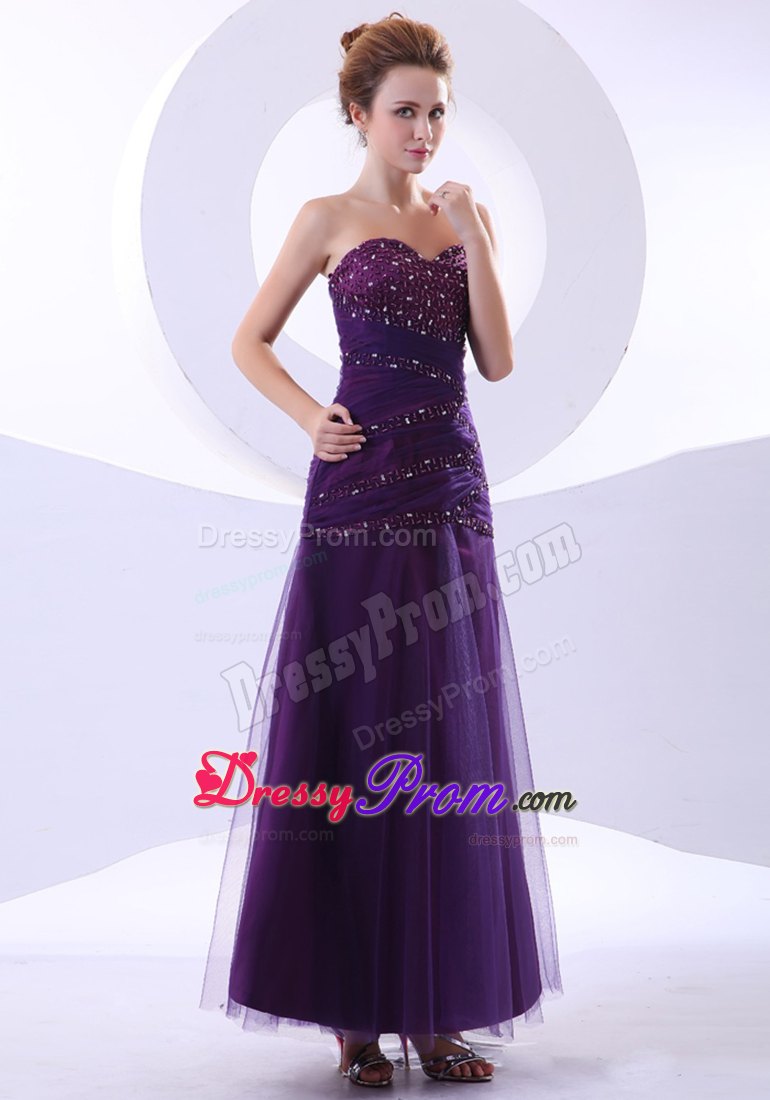 Ankle-length Column A-line Prom Dress for Girls in Purple