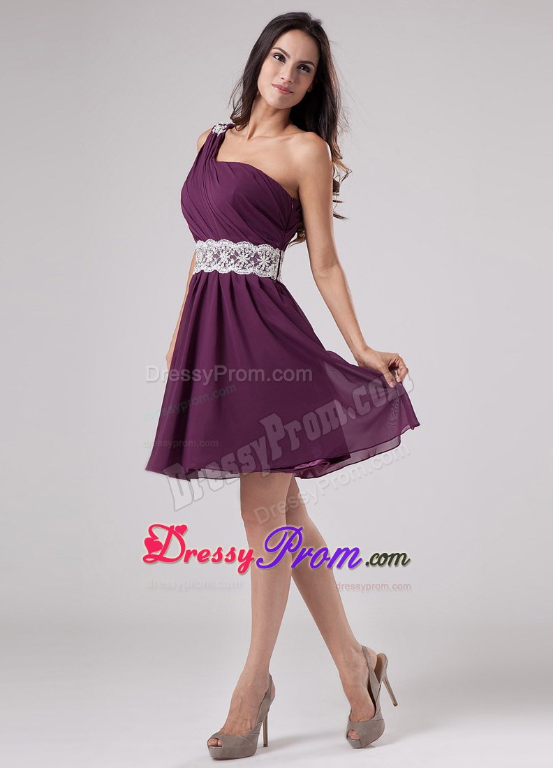 Custom Made One Shoulder Appliqued Dark Purple Prom Dress