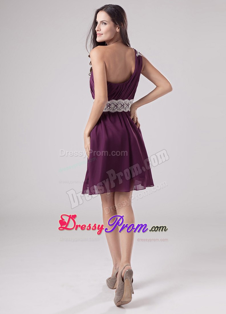 Custom Made One Shoulder Appliqued Dark Purple Prom Dress