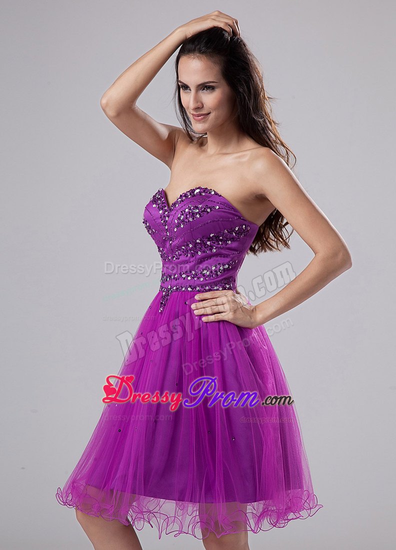 Girly Knee-length Sweetheart Fuchsia Prom Dress with Beading
