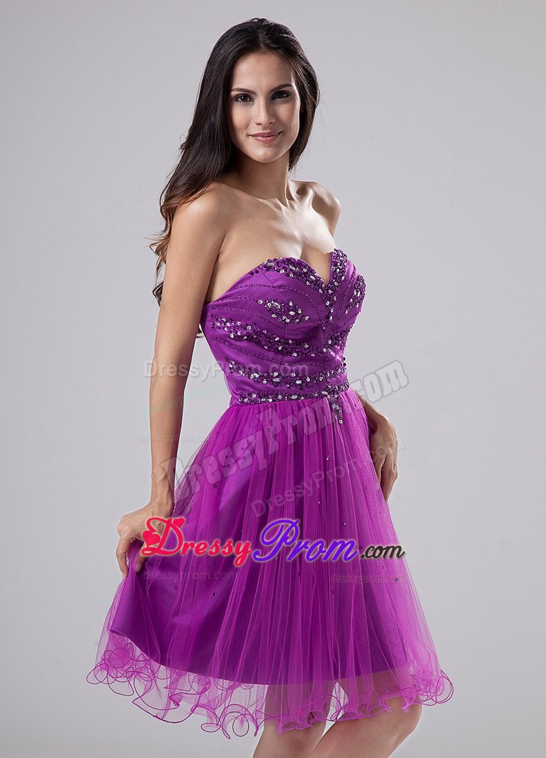 Girly Knee-length Sweetheart Fuchsia Prom Dress with Beading