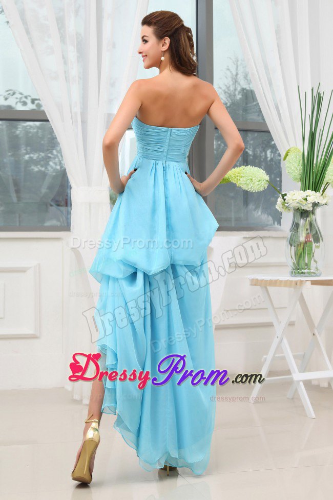 2014 Wholesale High-low Beaded Aqua Blue Prom Dress for Girls