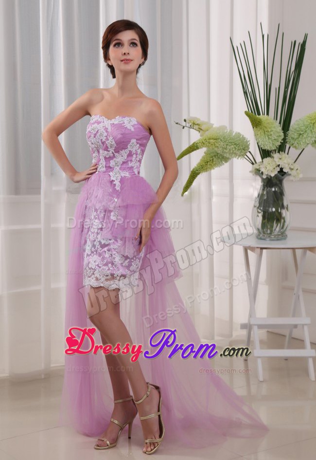 fashionable Lavender Strapless Prom Gown Dress with Appliques Brush Train