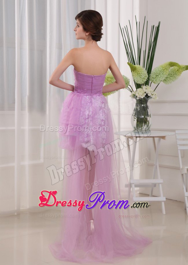 fashionable Lavender Strapless Prom Gown Dress with Appliques Brush Train
