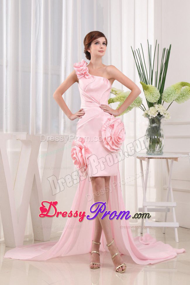 2013 Pretty Asymmetrical One Shoulder Prom Dress Hand Made Flowers