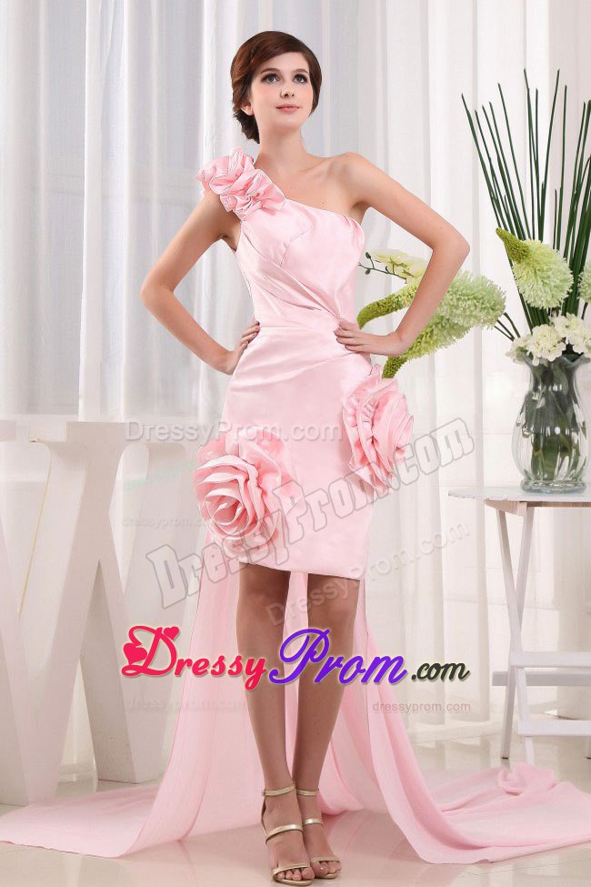 2013 Pretty Asymmetrical One Shoulder Prom Dress Hand Made Flowers