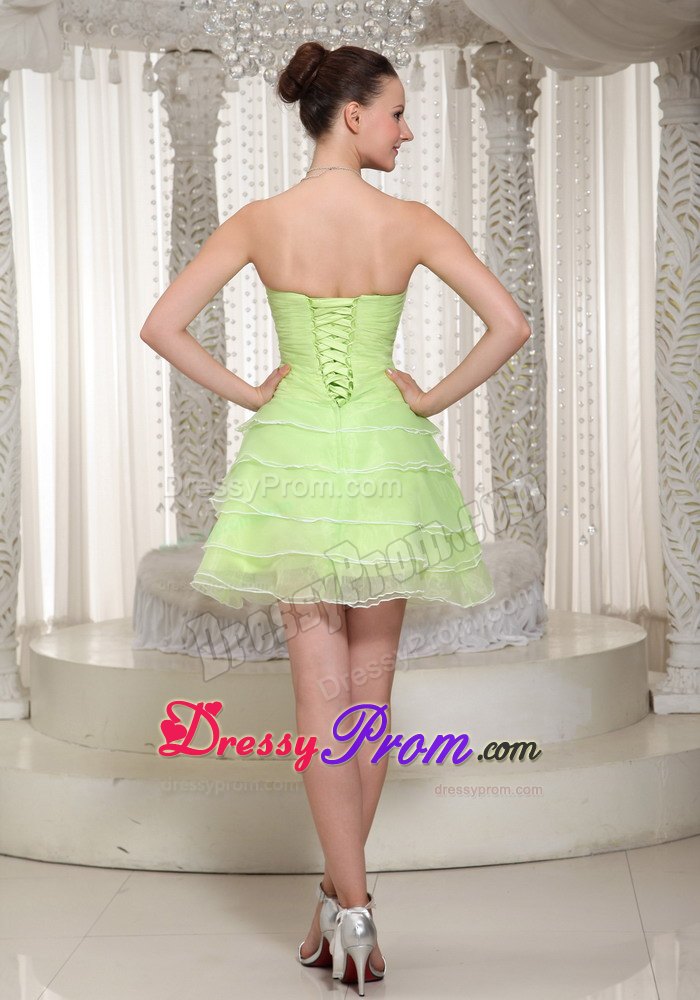Multi-layer Beaded Prom Cocktail Dress Yellow Green with Lace up Back