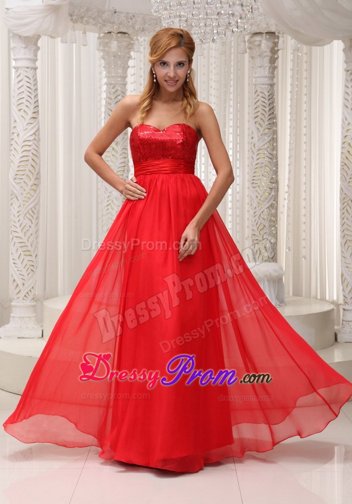 Best Red Chiffon Prom Gowns Sequins Sweetheart with Zipper up Back