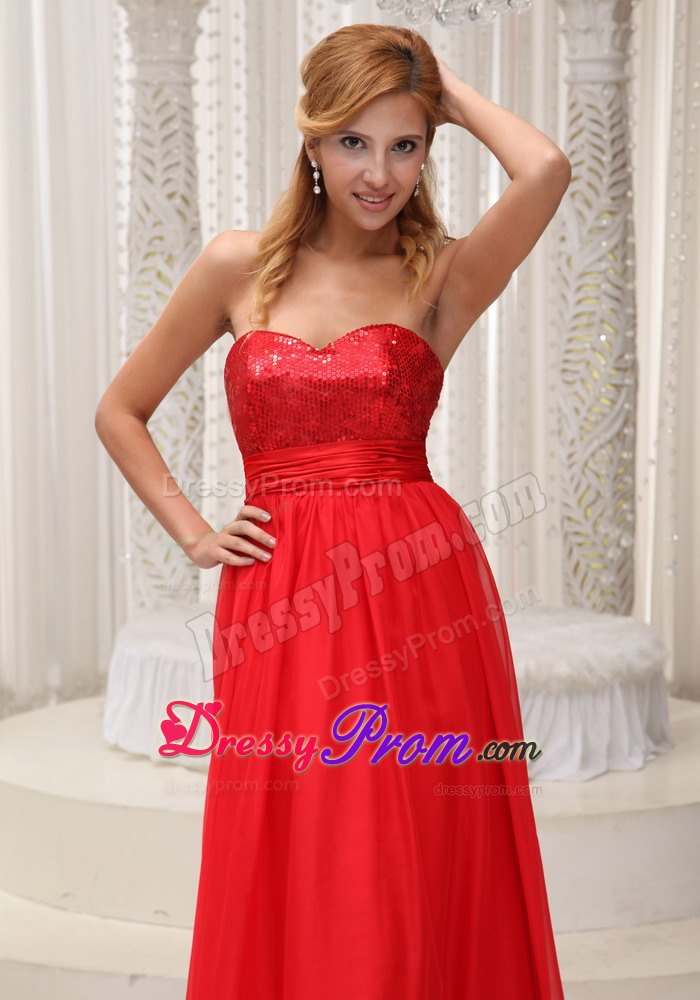 Best Red Chiffon Prom Gowns Sequins Sweetheart with Zipper up Back
