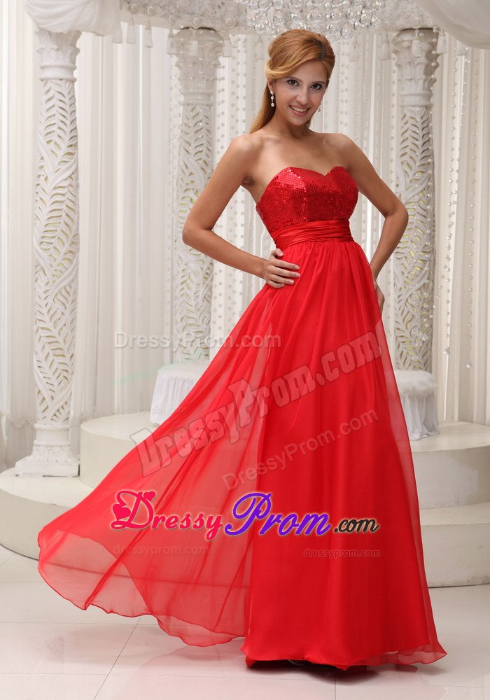 Best Red Chiffon Prom Gowns Sequins Sweetheart with Zipper up Back