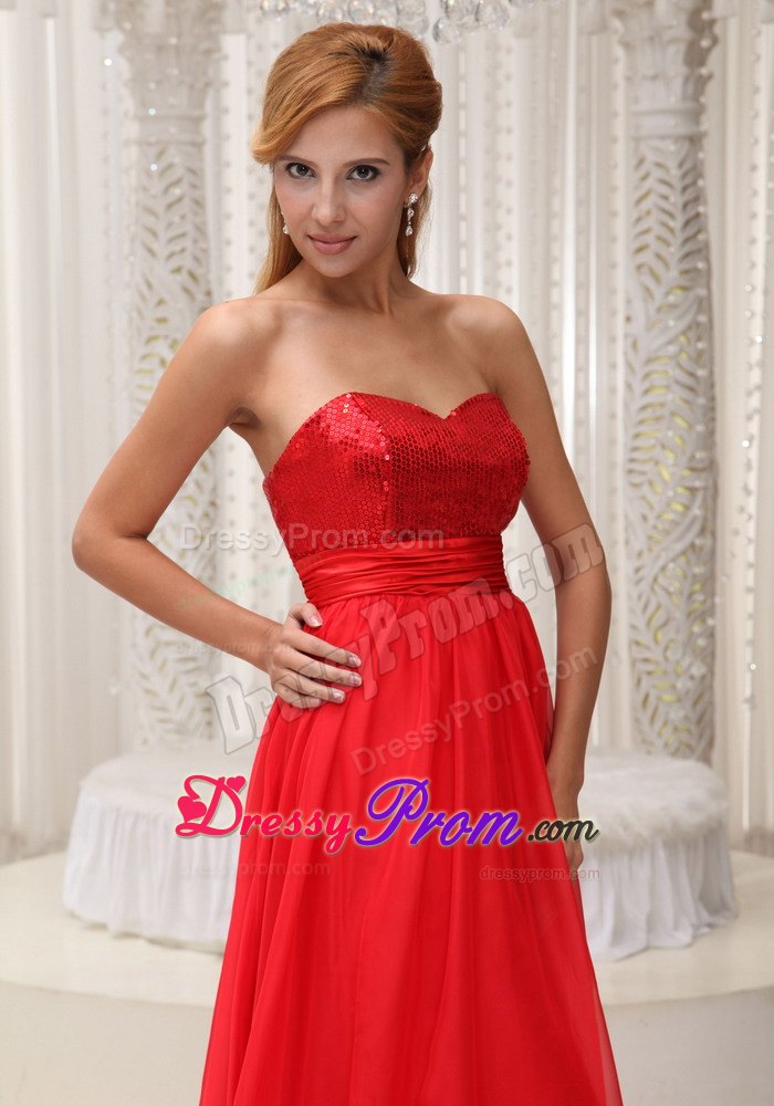 Best Red Chiffon Prom Gowns Sequins Sweetheart with Zipper up Back