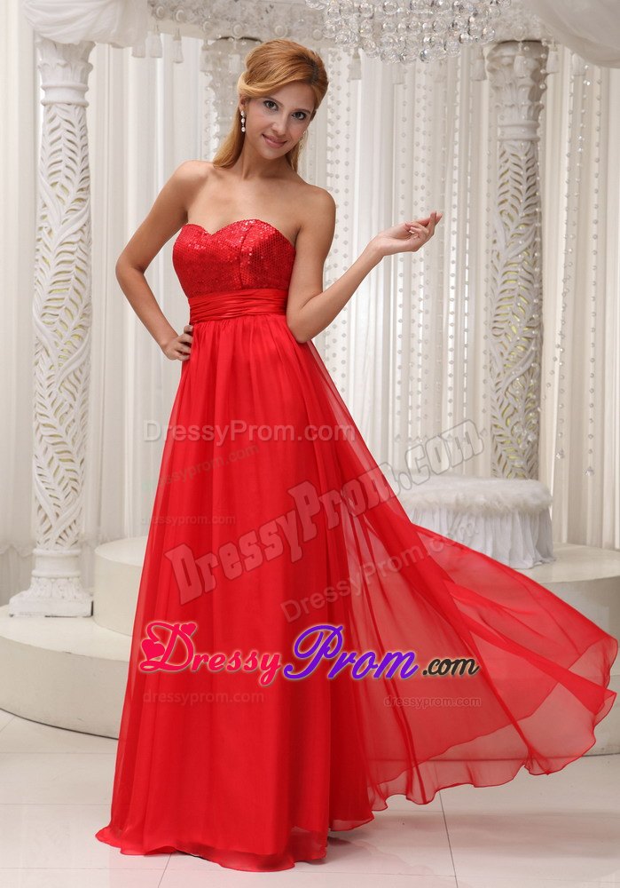 Best Red Chiffon Prom Gowns Sequins Sweetheart with Zipper up Back