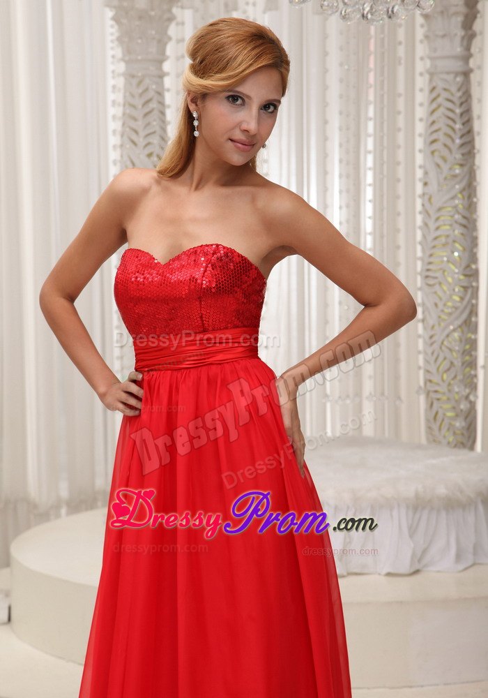 Best Red Chiffon Prom Gowns Sequins Sweetheart with Zipper up Back