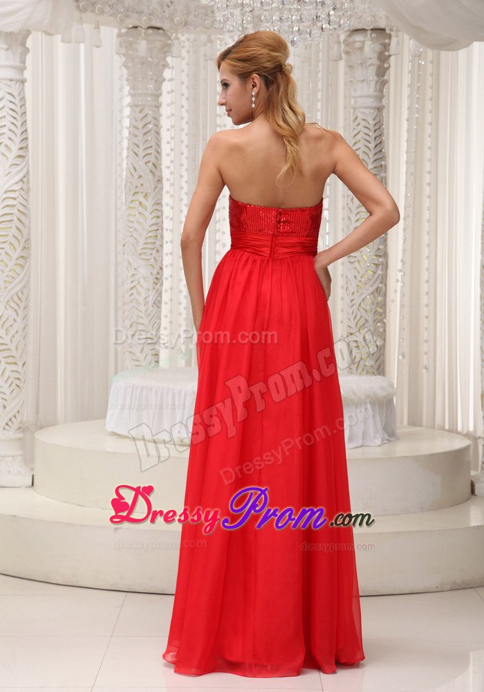 Best Red Chiffon Prom Gowns Sequins Sweetheart with Zipper up Back