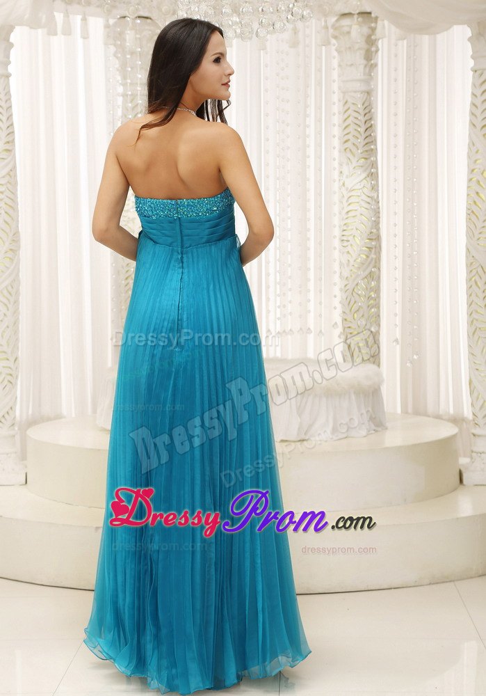 Custom Made Beaded Strapless Prom Dress Pleat with Bow Floor-length