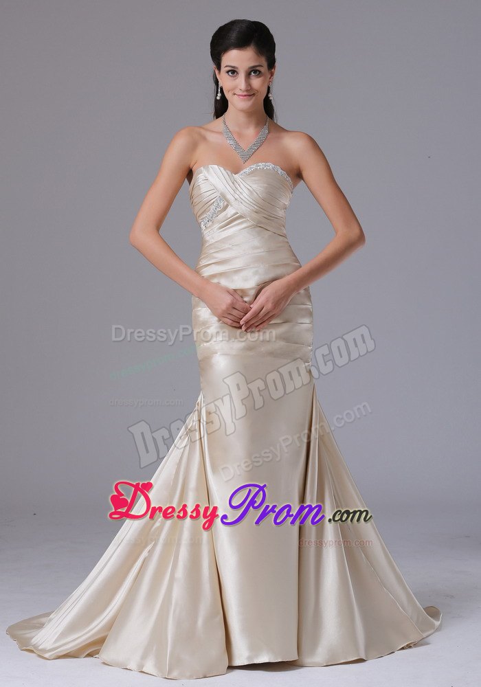 Discount Sweetheart Ruche Prom Gown Sweep Train with Lace up Back
