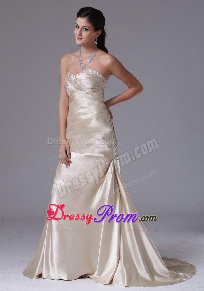 Discount Sweetheart Ruche Prom Gown Sweep Train with Lace up Back