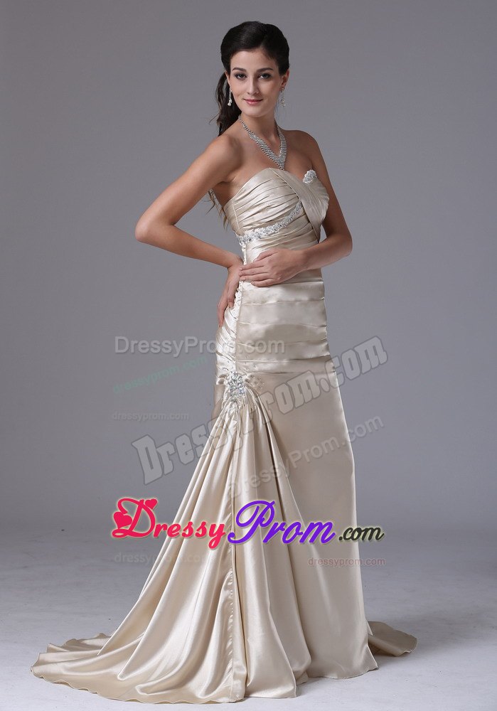 Discount Sweetheart Ruche Prom Gown Sweep Train with Lace up Back