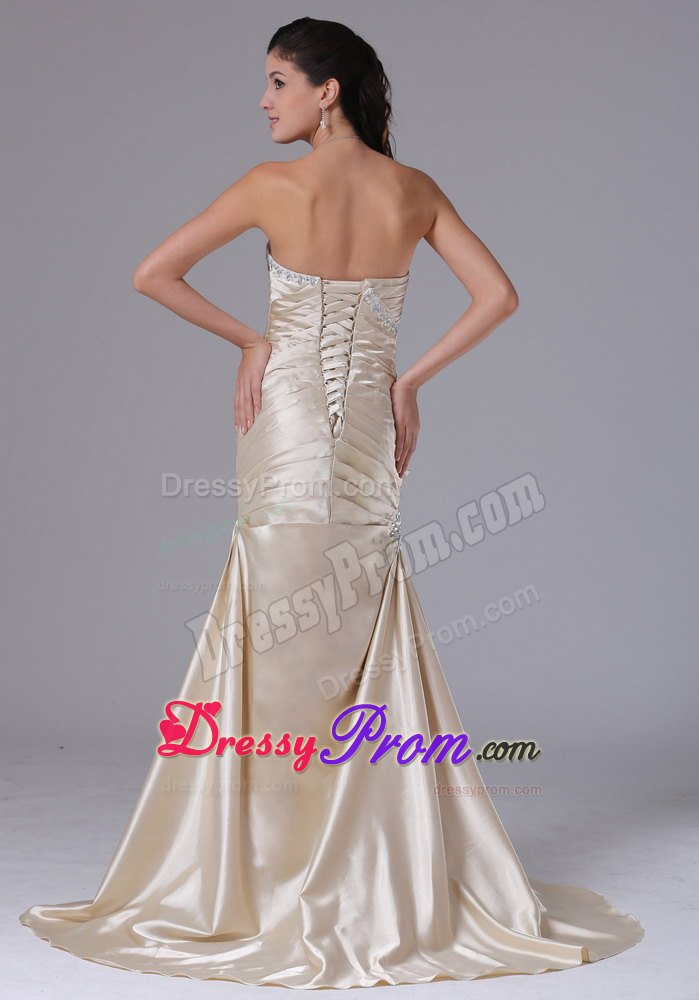 Discount Sweetheart Ruche Prom Gown Sweep Train with Lace up Back