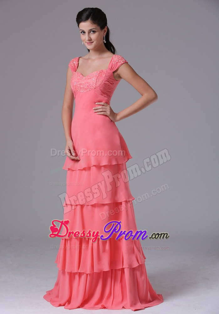 Pretty Ruffled Layers Prom Celebrity Dress Beaded Square Floor-length
