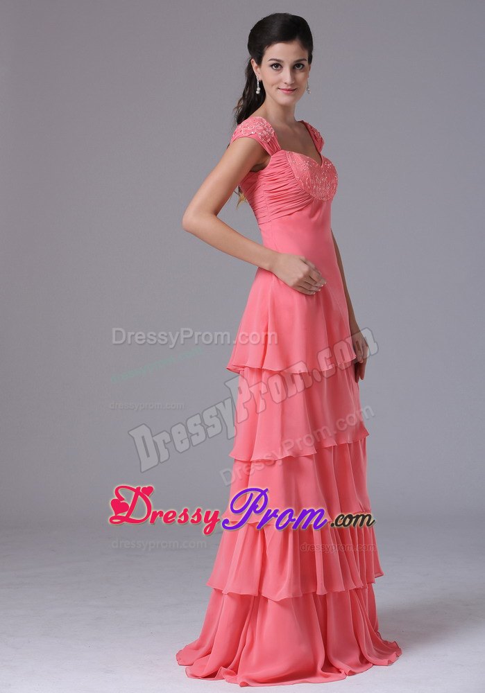 Pretty Ruffled Layers Prom Celebrity Dress Beaded Square Floor-length