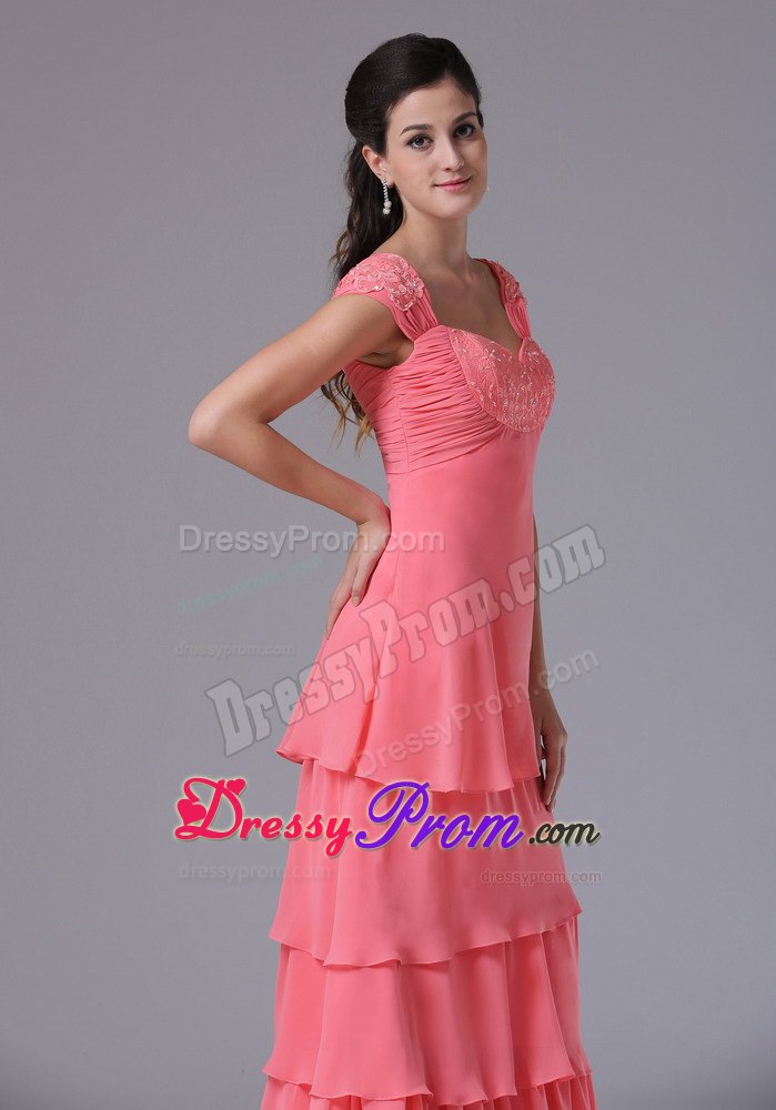 Pretty Ruffled Layers Prom Celebrity Dress Beaded Square Floor-length