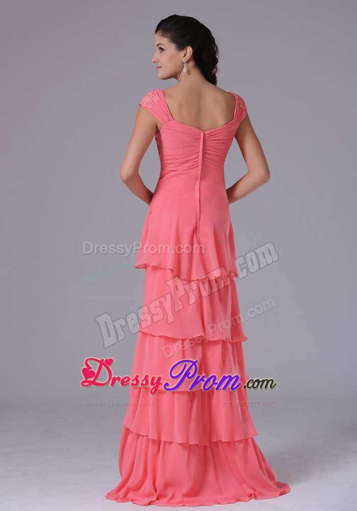 Pretty Ruffled Layers Prom Celebrity Dress Beaded Square Floor-length