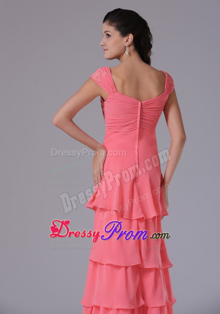 Pretty Ruffled Layers Prom Celebrity Dress Beaded Square Floor-length