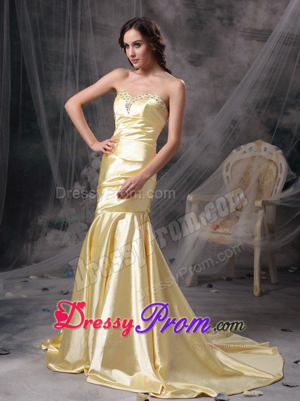 Perfect Light Yellow Mermaid Sweetheart Prom Evening Dress Taffeta