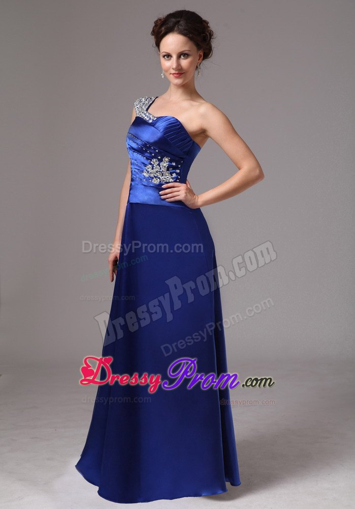 Royal Blue Beaded One Shoulder Evening Prom Dress For Custom Made