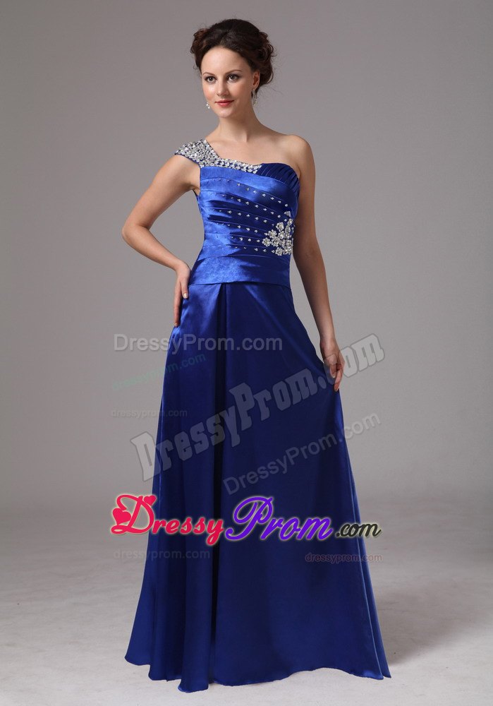 Royal Blue Beaded One Shoulder Evening Prom Dress For Custom Made