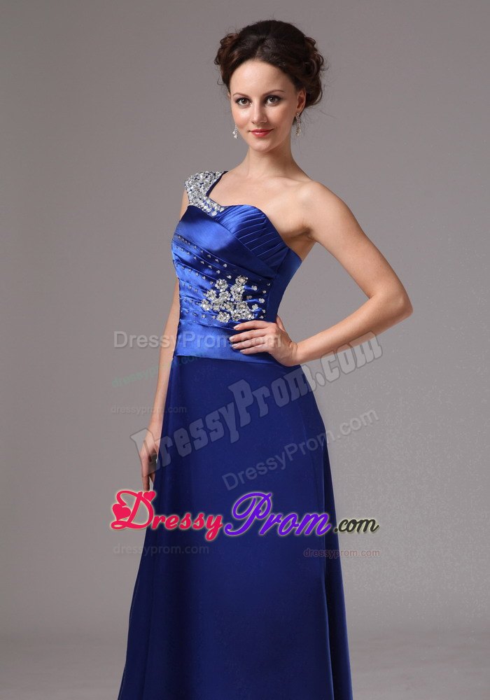 Royal Blue Beaded One Shoulder Evening Prom Dress For Custom Made