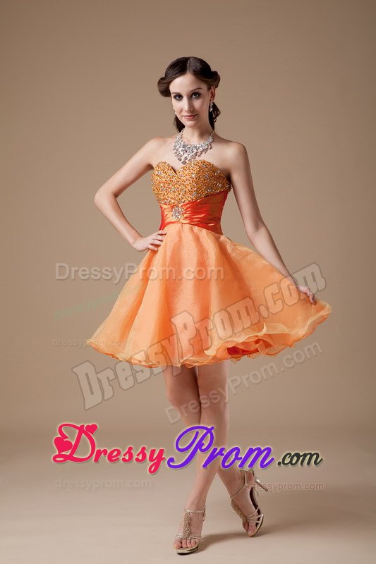 Cheap Orange Red A-line Sweetheart Prom Dress Mini-length