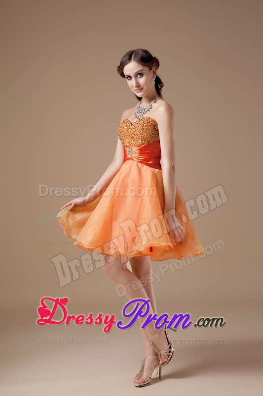 Cheap Orange Red A-line Sweetheart Prom Dress Mini-length