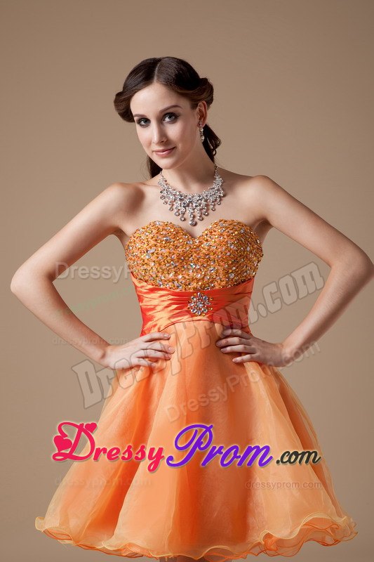 Cheap Orange Red A-line Sweetheart Prom Dress Mini-length