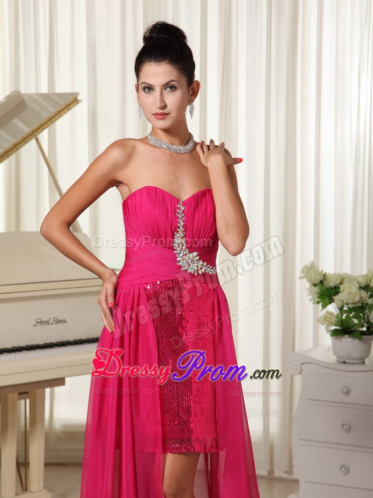High-low Custom Made Prom Dress Beading Coral Red With Sequin