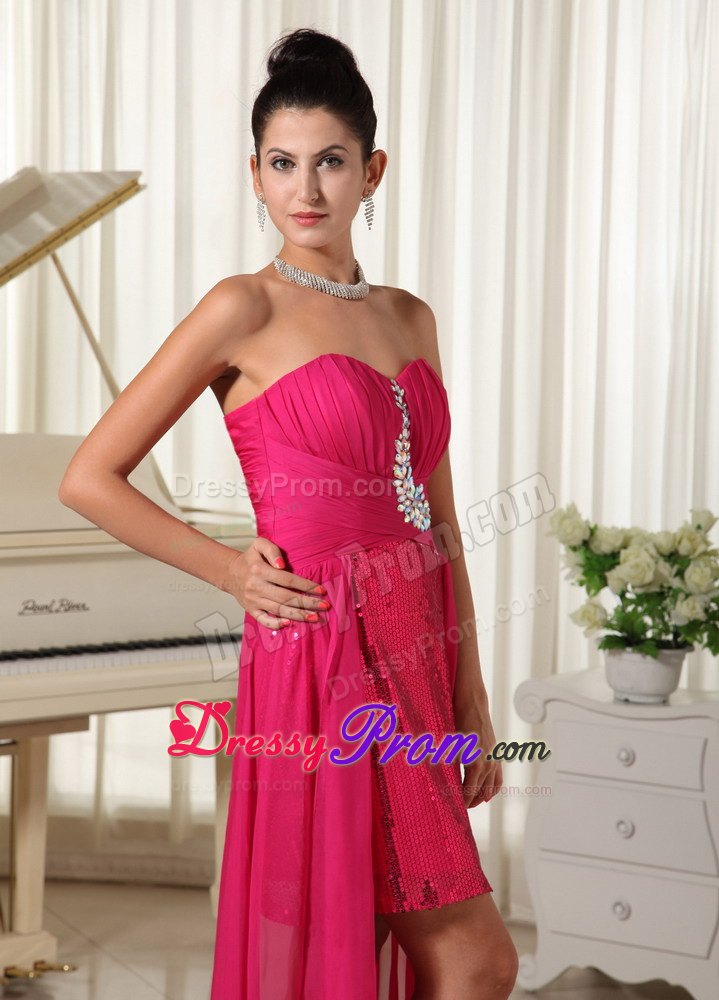High-low Custom Made Prom Dress Beading Coral Red With Sequin