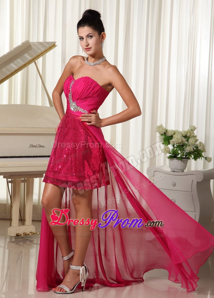 High-low Custom Made Prom Dress Beading Coral Red With Sequin