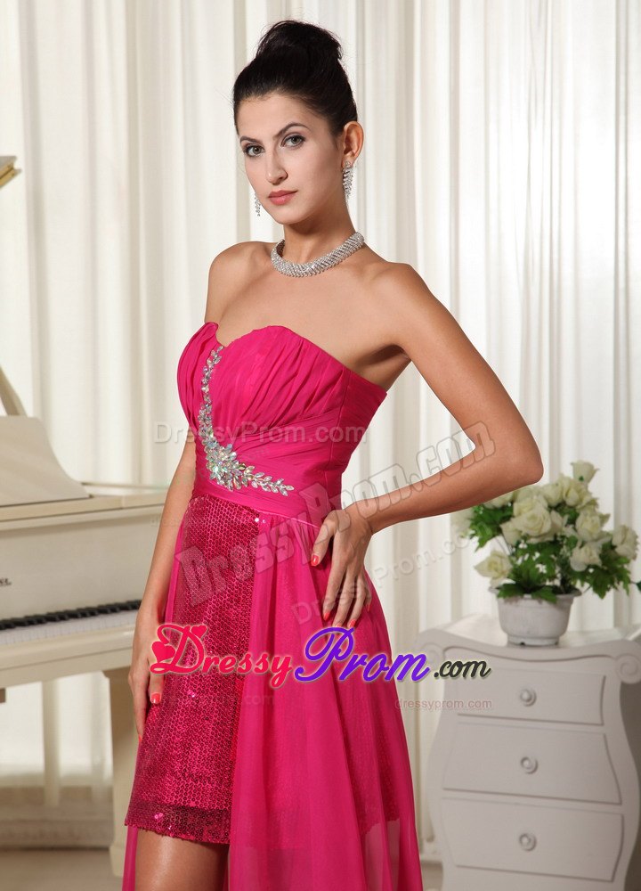 High-low Custom Made Prom Dress Beading Coral Red With Sequin