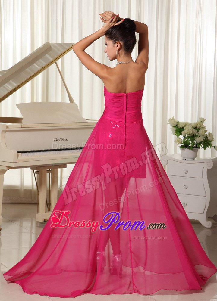 High-low Custom Made Prom Dress Beading Coral Red With Sequin