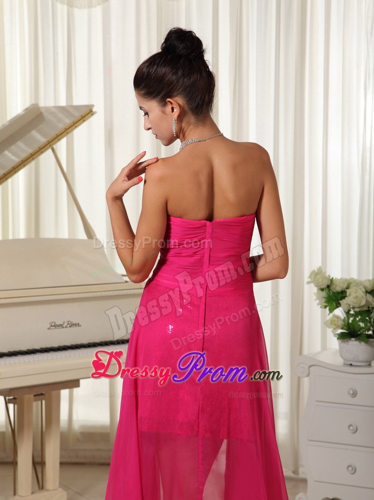 High-low Custom Made Prom Dress Beading Coral Red With Sequin