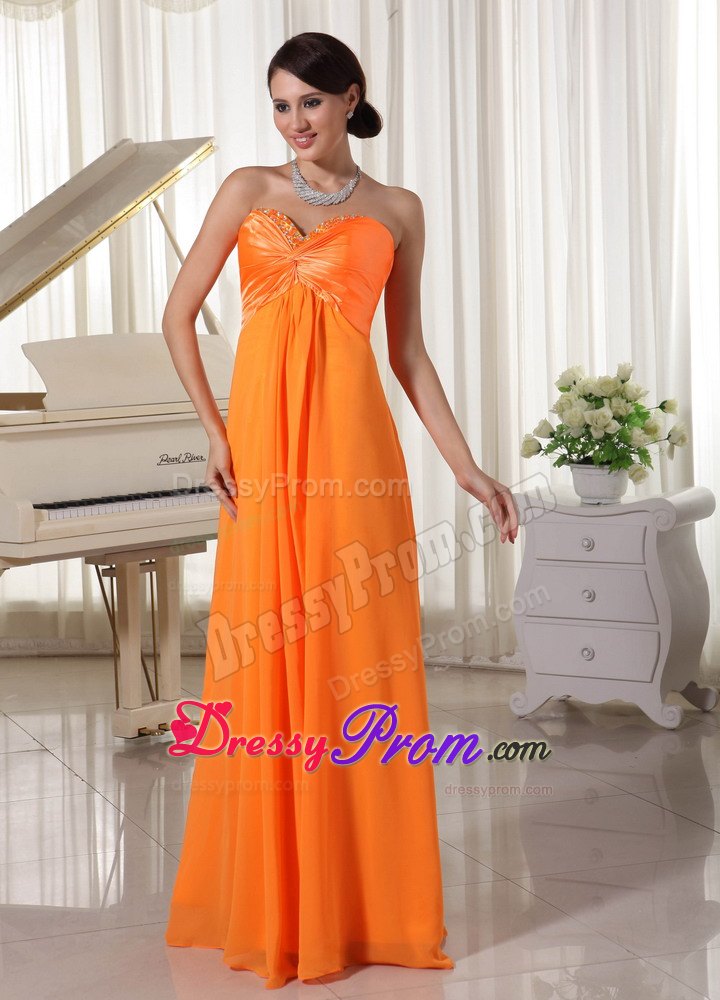 Outstanding Orange Beaded Sweetheart Prom Dress for Ladies
