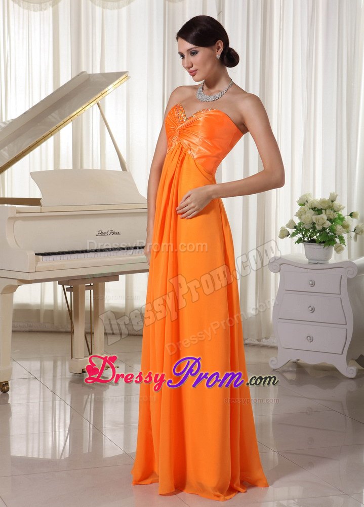 Outstanding Orange Beaded Sweetheart Prom Dress for Ladies