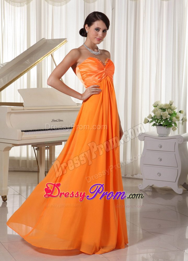 Outstanding Orange Beaded Sweetheart Prom Dress for Ladies