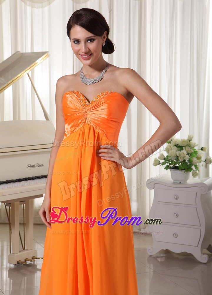 Outstanding Orange Beaded Sweetheart Prom Dress for Ladies