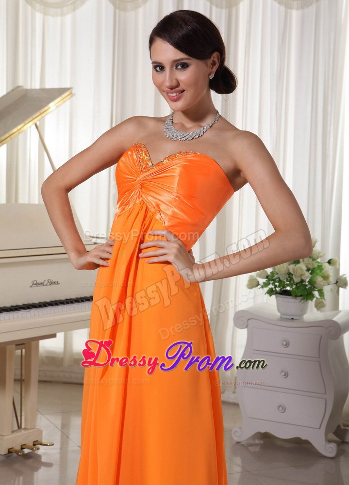 Outstanding Orange Beaded Sweetheart Prom Dress for Ladies