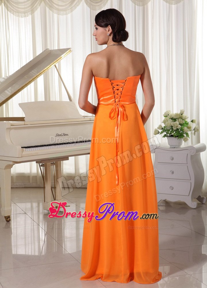 Outstanding Orange Beaded Sweetheart Prom Dress for Ladies
