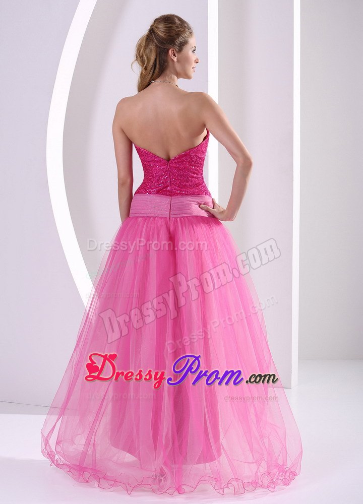 High-low Hot Pink Sequins Hand Flower Prom Celebrity Dress